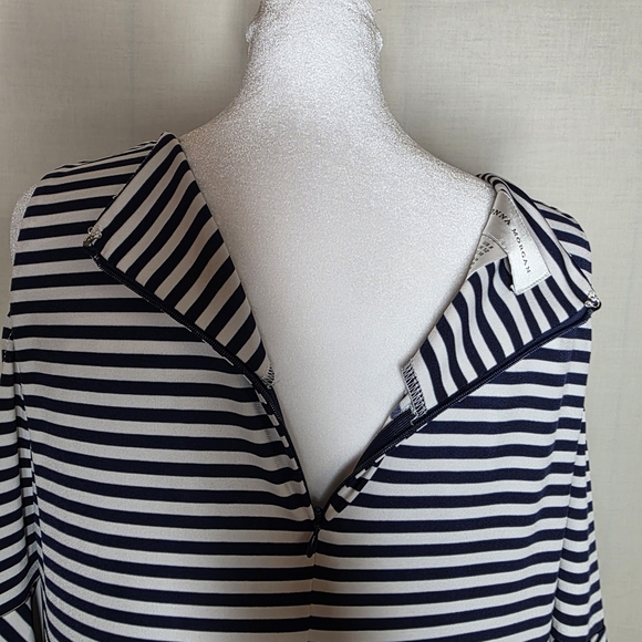 Donna Morgan Blue And White Dress Cold Shoulder Midi Length Size 8 - Picture 4 of 7